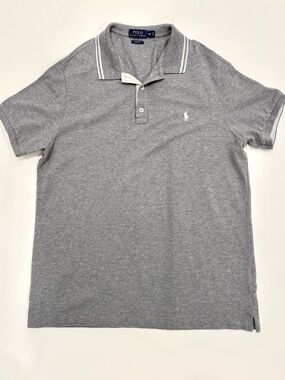 Ralph Lauren Heather Gray Polo with White Logo & Collar Trim